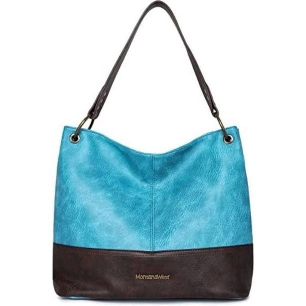 Montana West Hobo Tote Shoulder Bag Turqoise Black Faux Leather Equestrian Lined